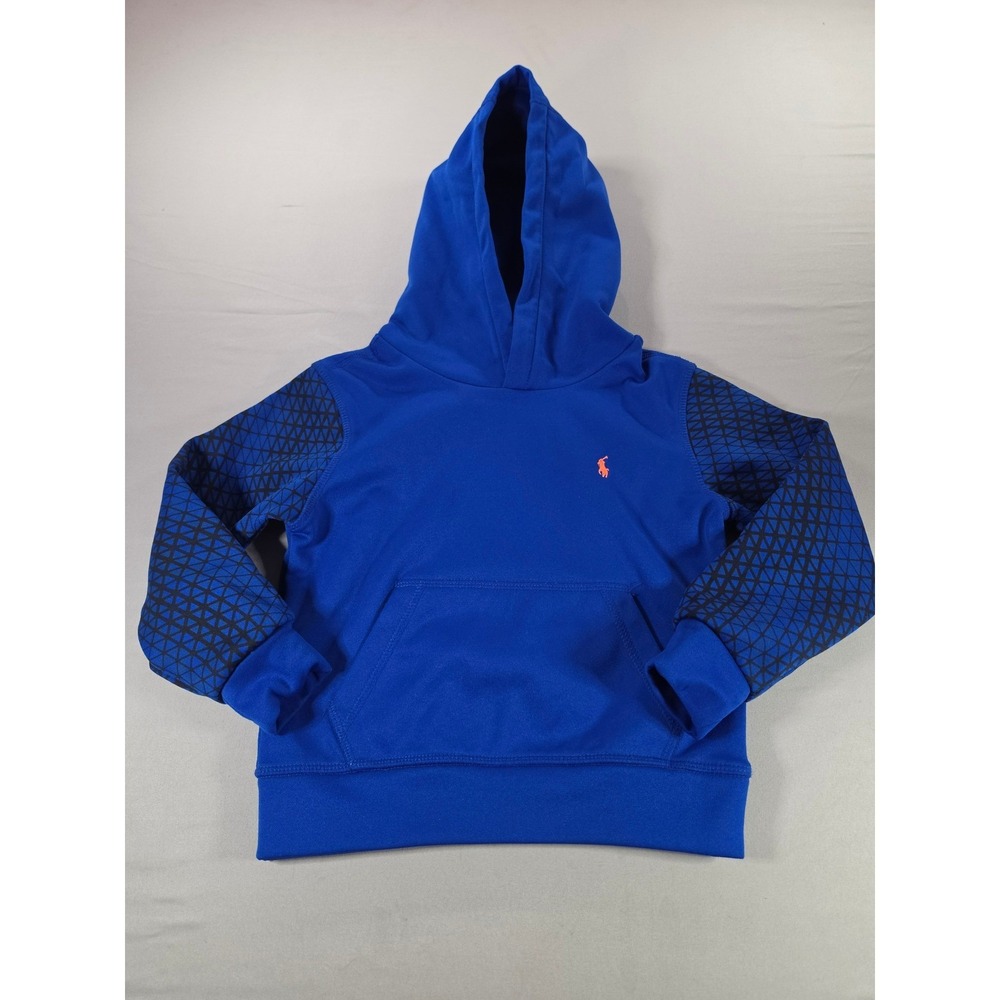 Polo Ralph Lauren Boys Royal Blue Performance Fleece Hoodie Orange Pony 4 4T